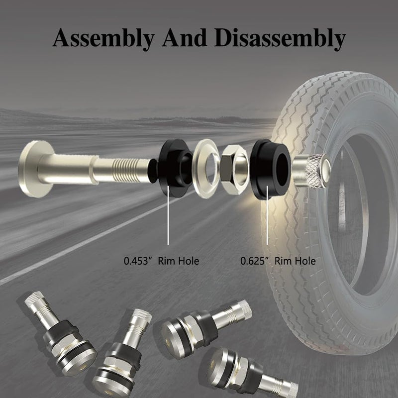 deemars 4PCS TR416 Valve Stem, Premium Metal Tire Valve Stems for Tubeless Tires, High Pressure Tire Valve Stems Outer Mount Fits 0.453" and 0.625" Rim Hole, 1 1/2" Long, Silver - Image 4